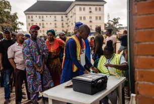 INEC headquarters and Nigerian voters participating in the electoral process.